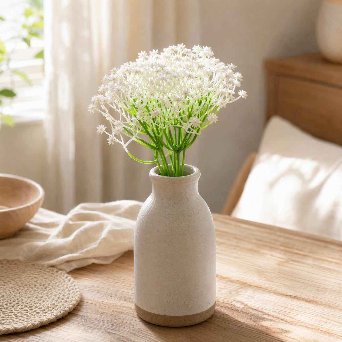 Babybloom™ 5-Fork Plastic Gypsophila Flower in a calm home setting