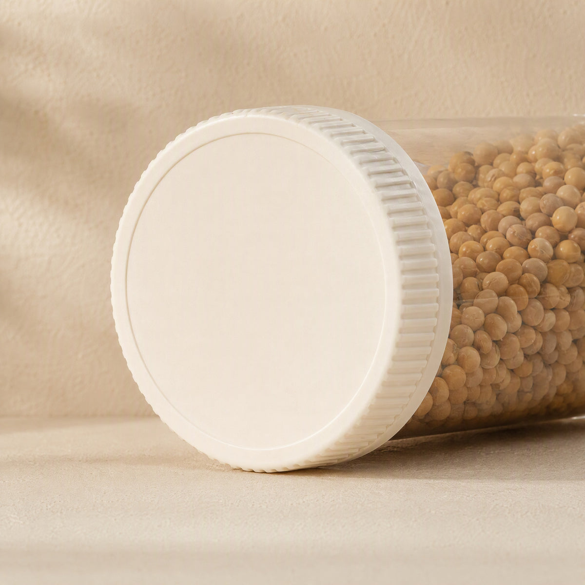 Grainkeep™ Round Plastic Grain Storage Jar, material and detail close-up