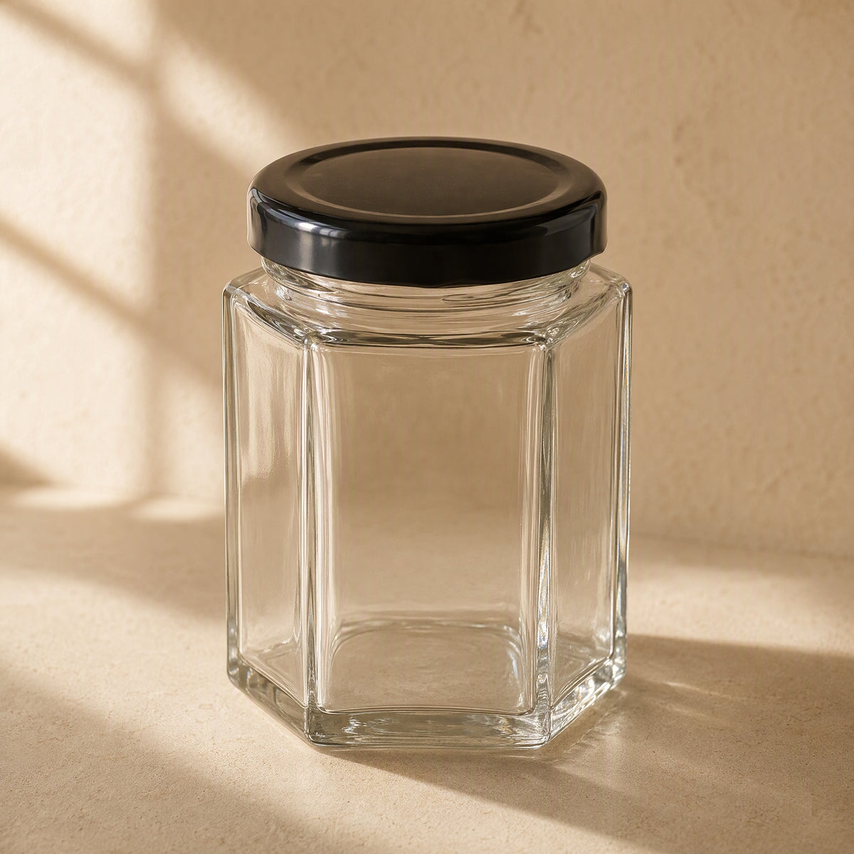 Hexahold™ Hexagonal Glass Food Jar With Lid, material and detail close-up