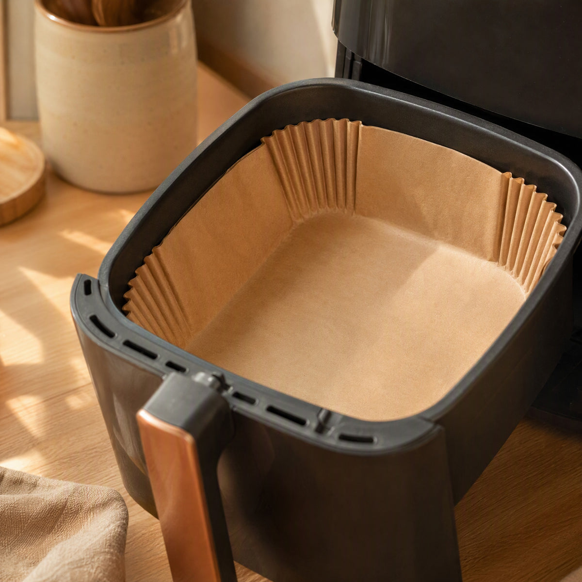 Driptray™ Air Fryer Greaseproof Paper Tray, styled close view