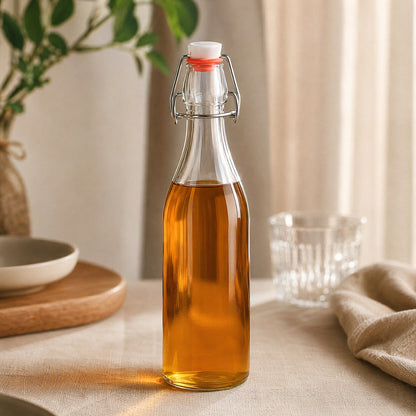 Sipclasp™ Glass Beverage Bottle With Buckle Cap, styled close view