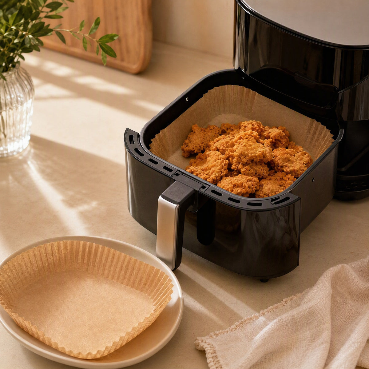 Bakepaper™ Square Air Fryer Paper, styled close view