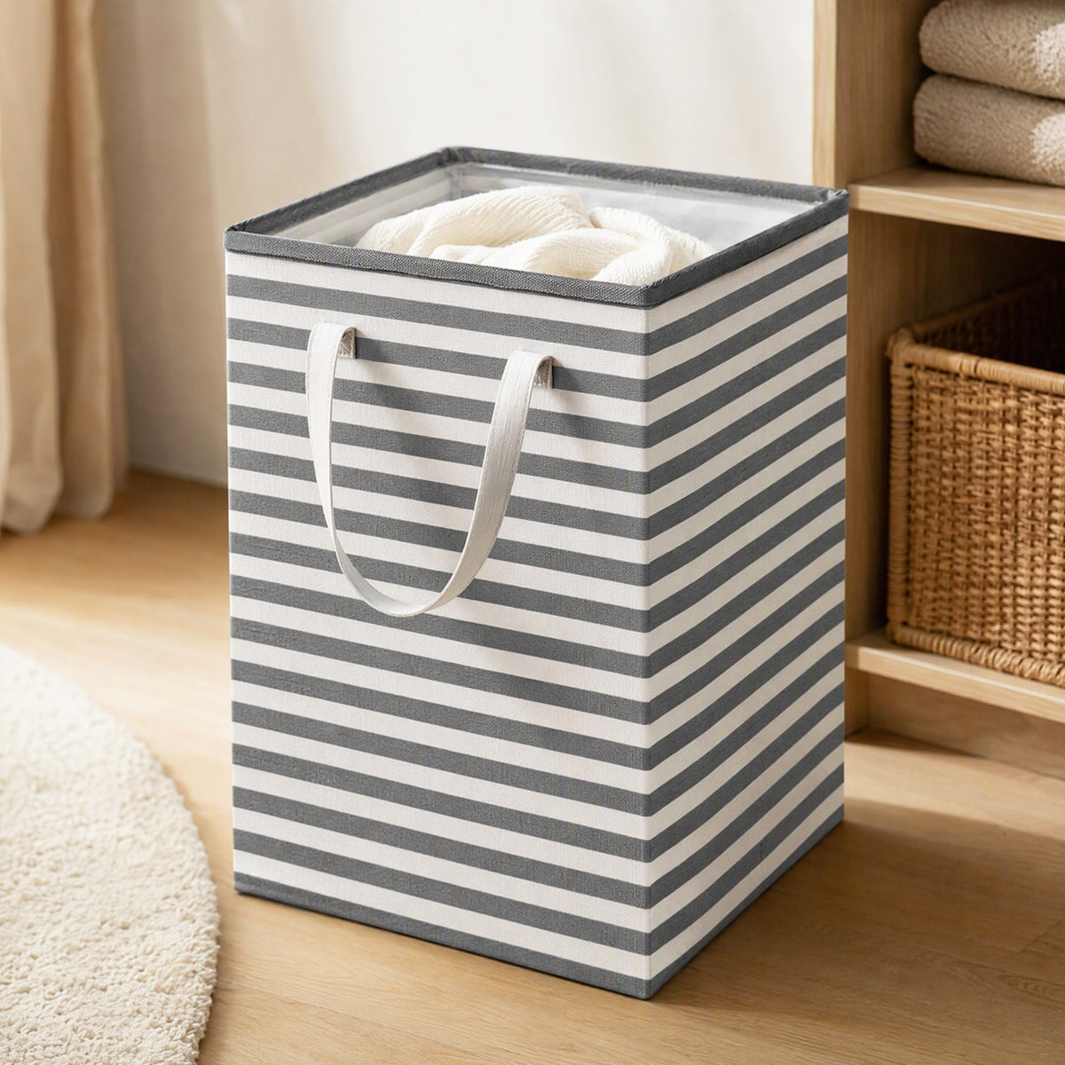 Washnest™ Canvas Laundry Storage Basket, styled close view