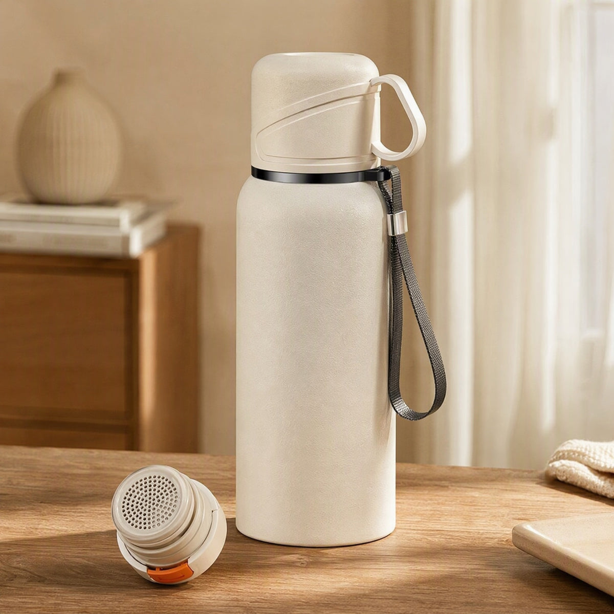 Teasteep™ Double-Lid Tea-Separation Water Bottle, styled close view