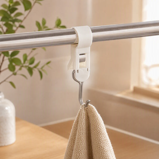Towelclip™ Plastic Clip-On Towel Rack Hook in a calm home setting