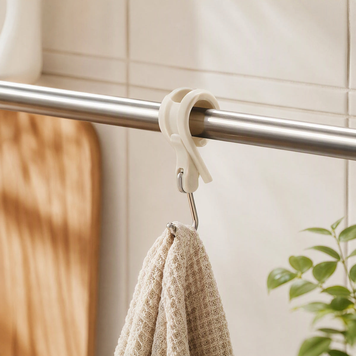 Towelclip™ Plastic Clip-On Towel Rack Hook, styled close view