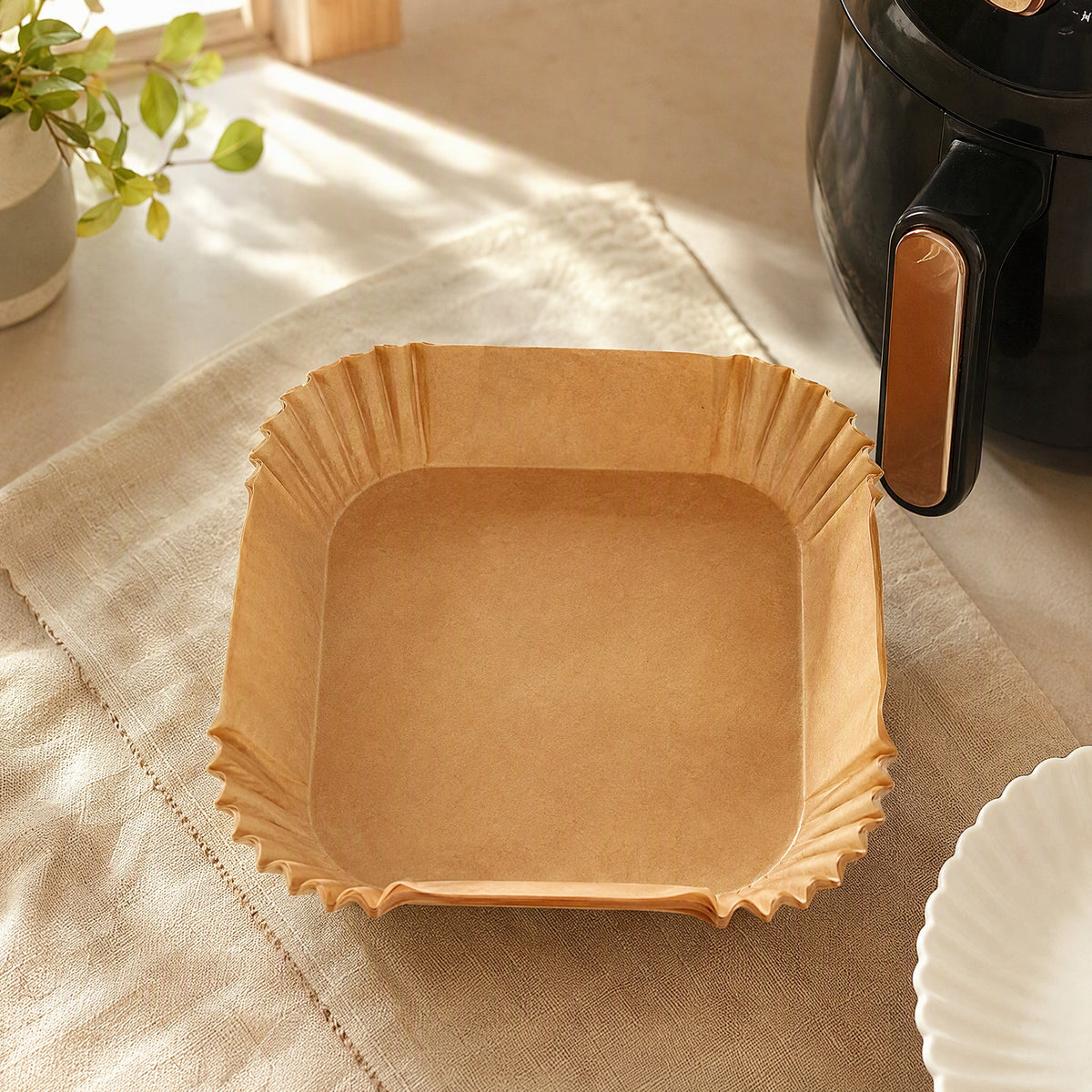 Panpocket™ Square Air Fryer Baking Paper in a calm home setting