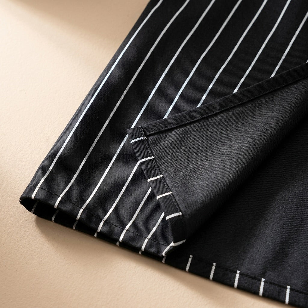 Stripebib™ Polyester Cotton Striped Apron, material and detail close-up