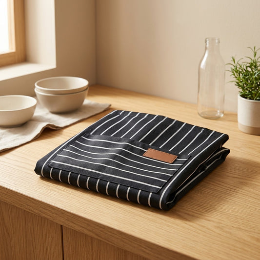 Stripebib™ Polyester Cotton Striped Apron in a calm home setting