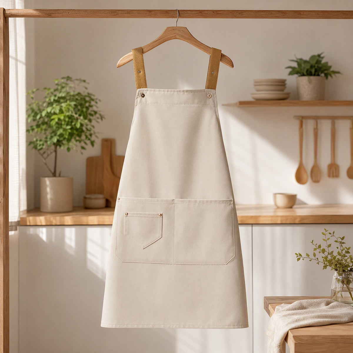 Dryweave™ Water-Repellent Kitchen Apron in a calm home setting