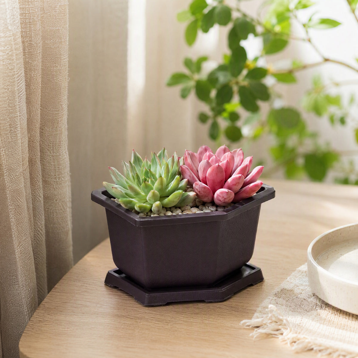 Sandglow™ Imitation Purple Sand Plastic Flower Pot in a calm home setting