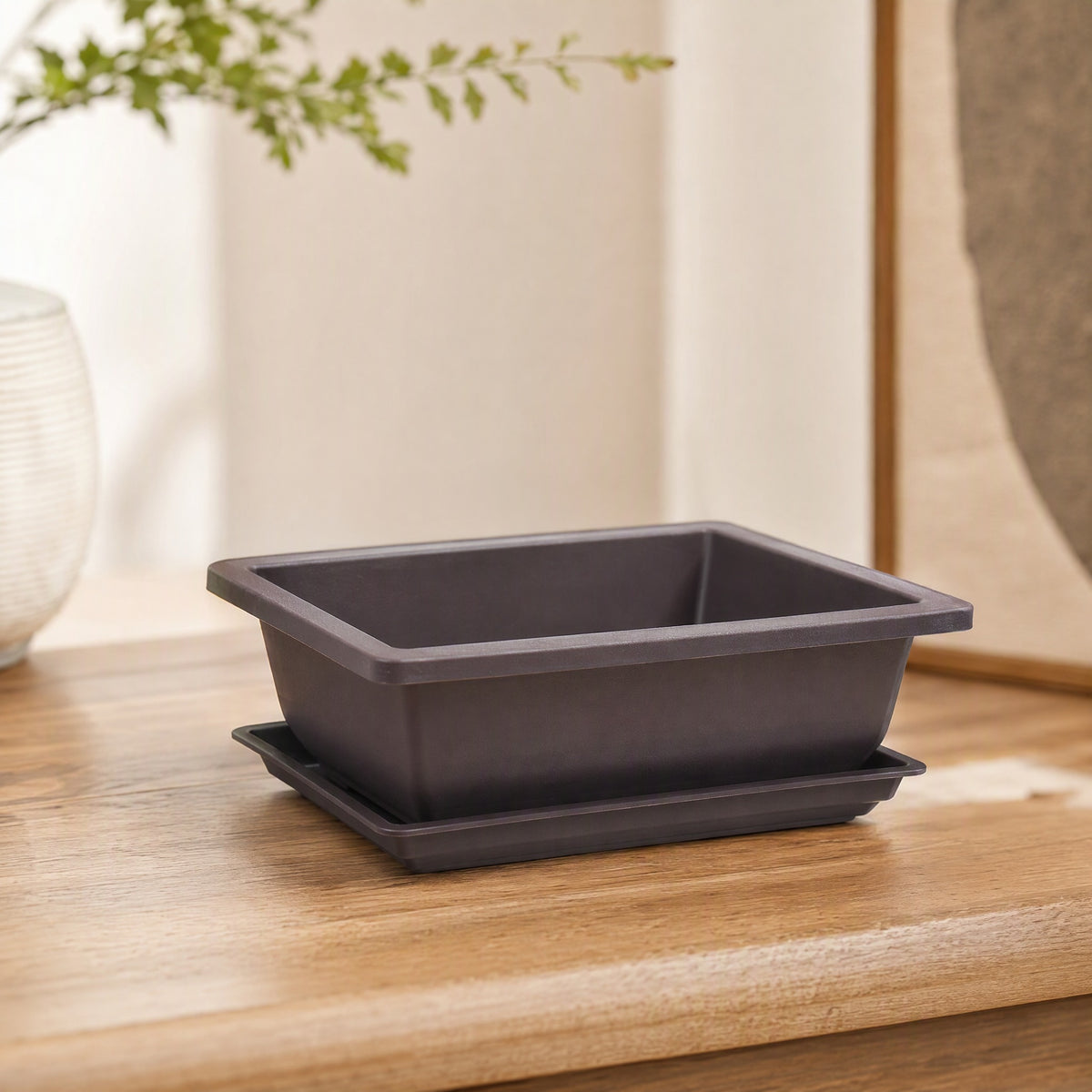 Sandglow™ Imitation Purple Sand Plastic Flower Pot, styled close view