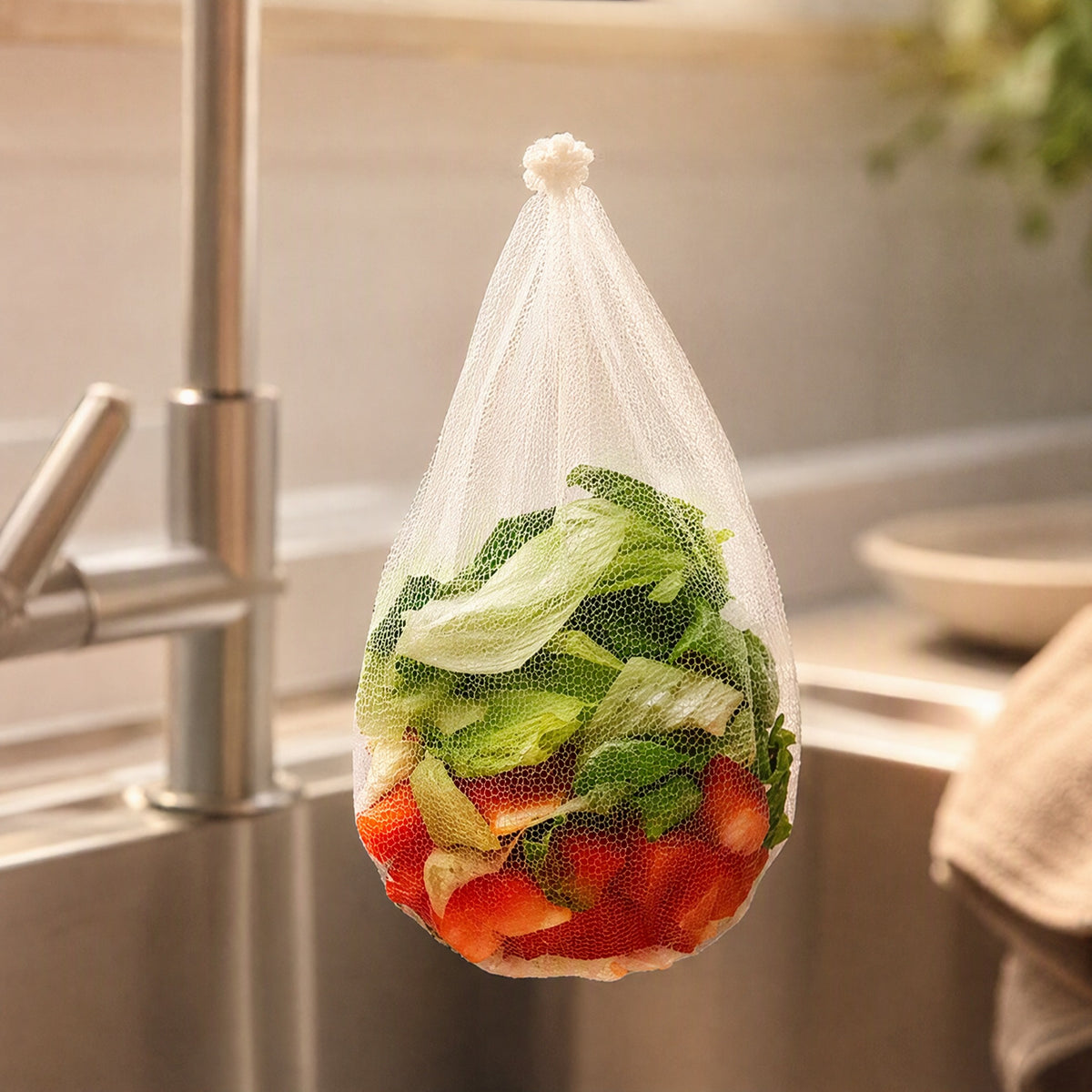 Scrapsift™ Plastic Kitchen Sink Filter Screen, styled close view