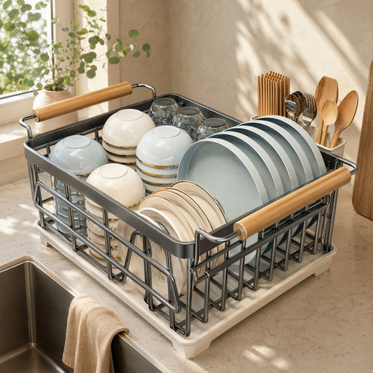 Drystack™ 304 Stainless Steel Dish Storage Rack in a calm home setting
