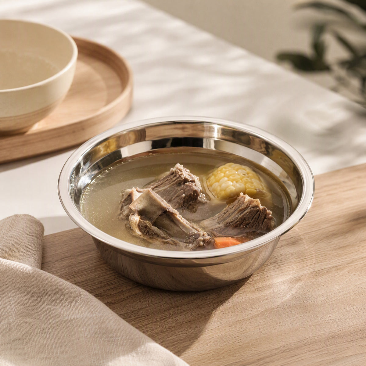 Brothgleam™ Stainless Steel Soup Bowl, styled close view