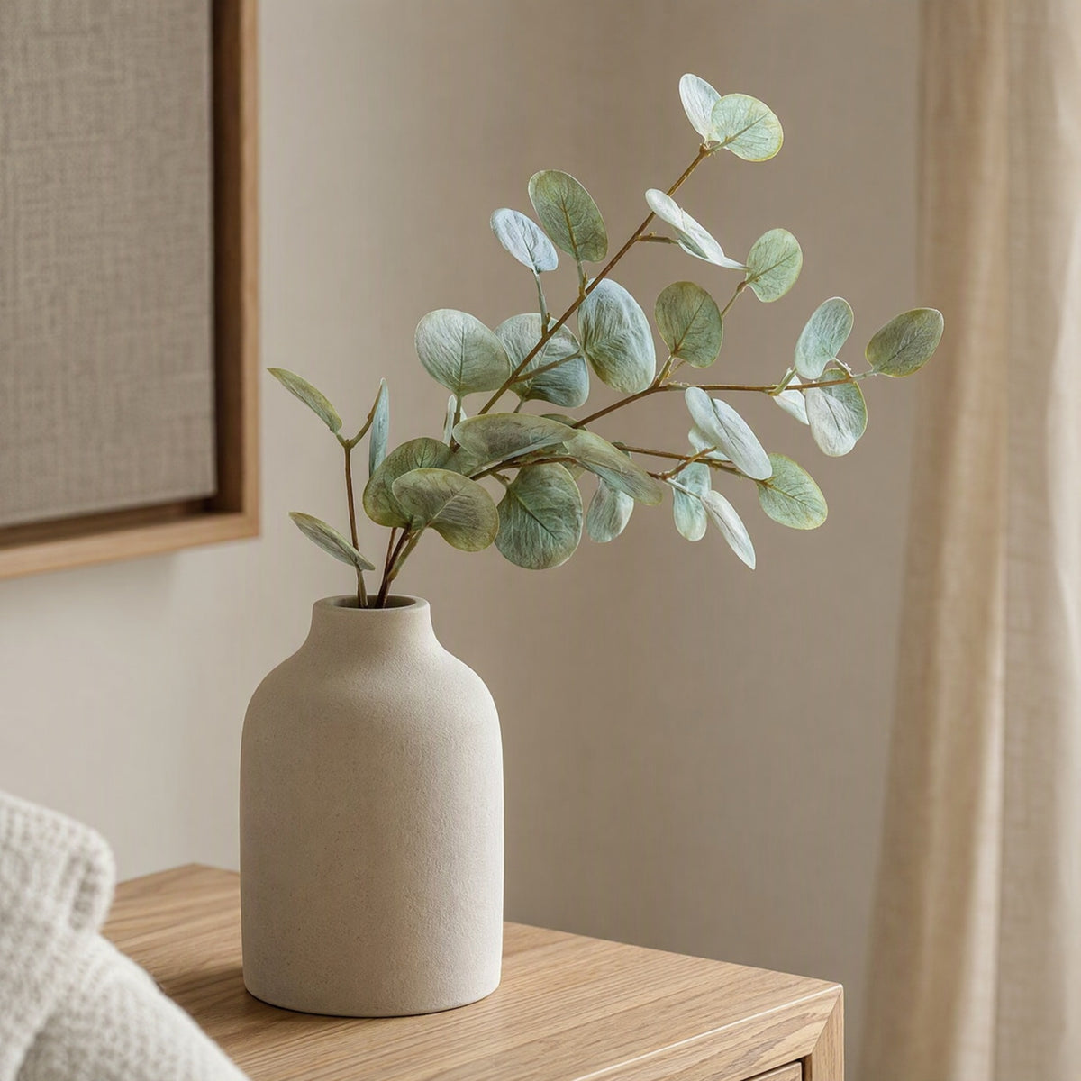 Leafsilk™ Artificial Eucalyptus Branch, styled close view