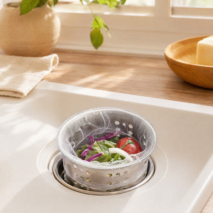 Scrapveil™ Disposable Nylon Sink Garbage Filter in a calm home setting