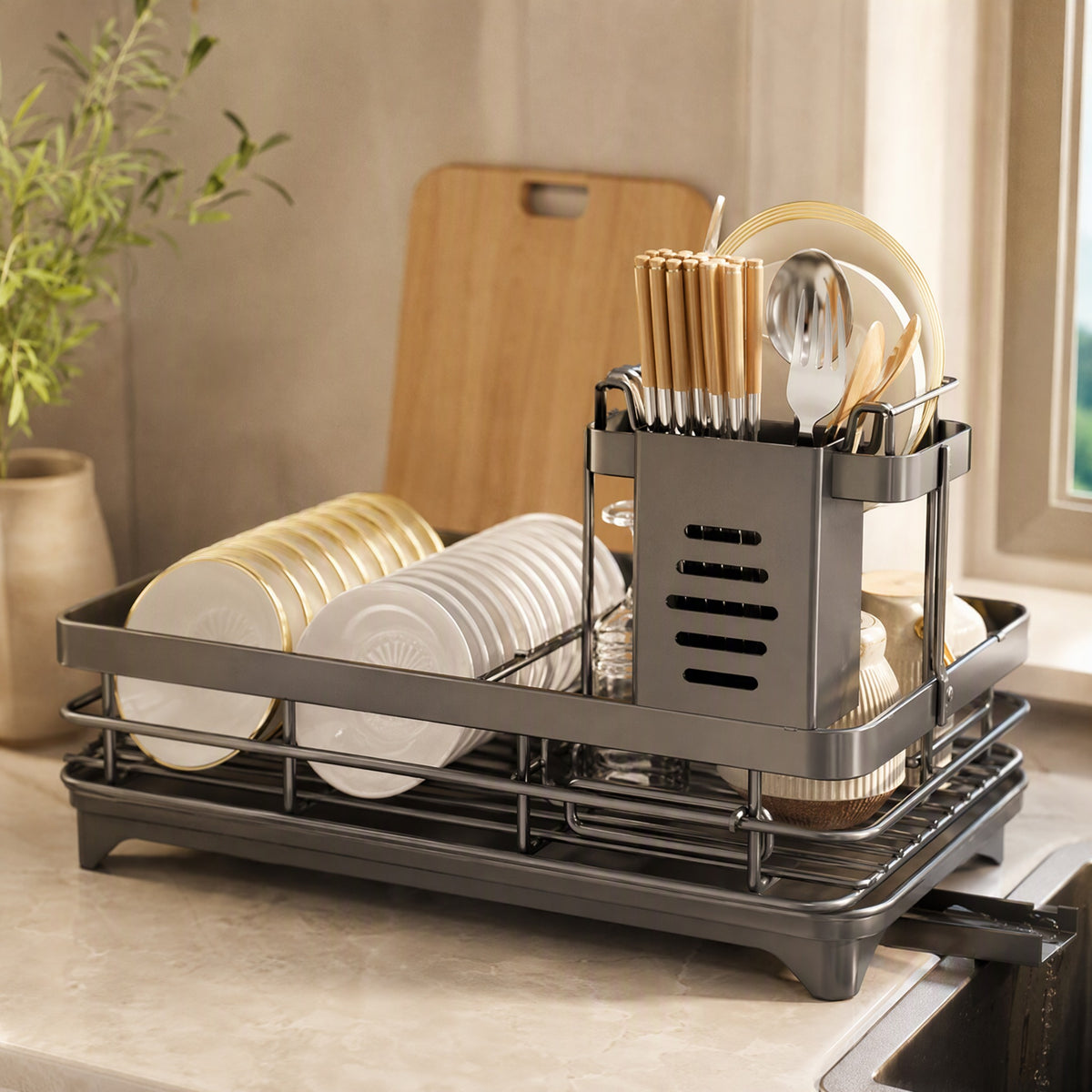 Dishstack™ Dish Storage Rack for Bowls and Plates, styled close view