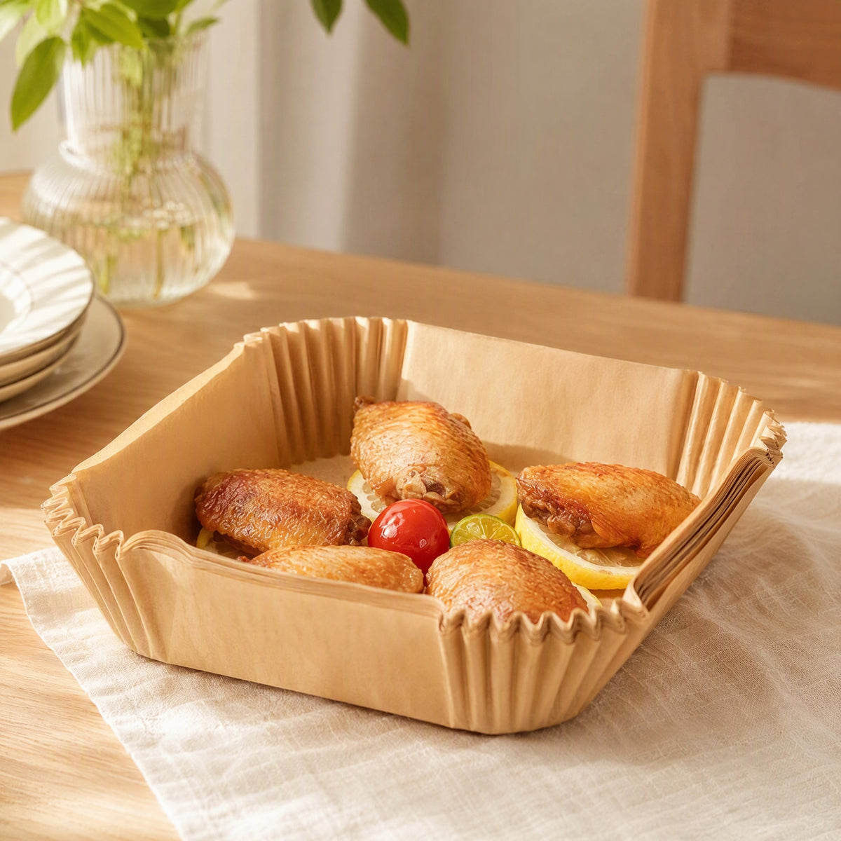 Greasefold™ Air Fryer Greaseproof Paper Liners, styled close view