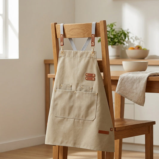 Canvasstir™ Canvas Kitchen Apron, styled close view