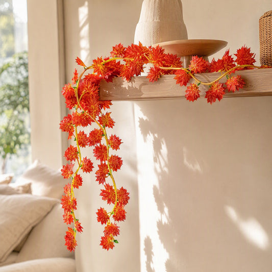 Leafwoven™ Artificial Maple Leaf Rattan Garland in a calm home setting