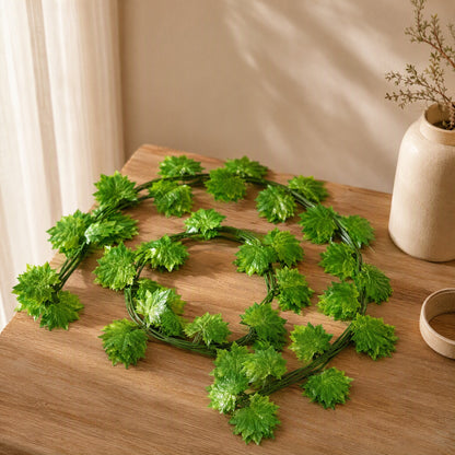 Leafwoven™ Artificial Maple Leaf Rattan Garland, styled close view