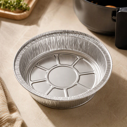 Foilnest™ Round Aluminum Foil Air Fryer Tray, styled close view