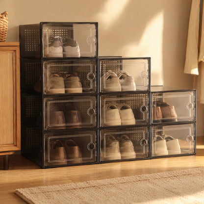 Shoepeek™ Transparent Plastic Shoe Storage Box, styled close view
