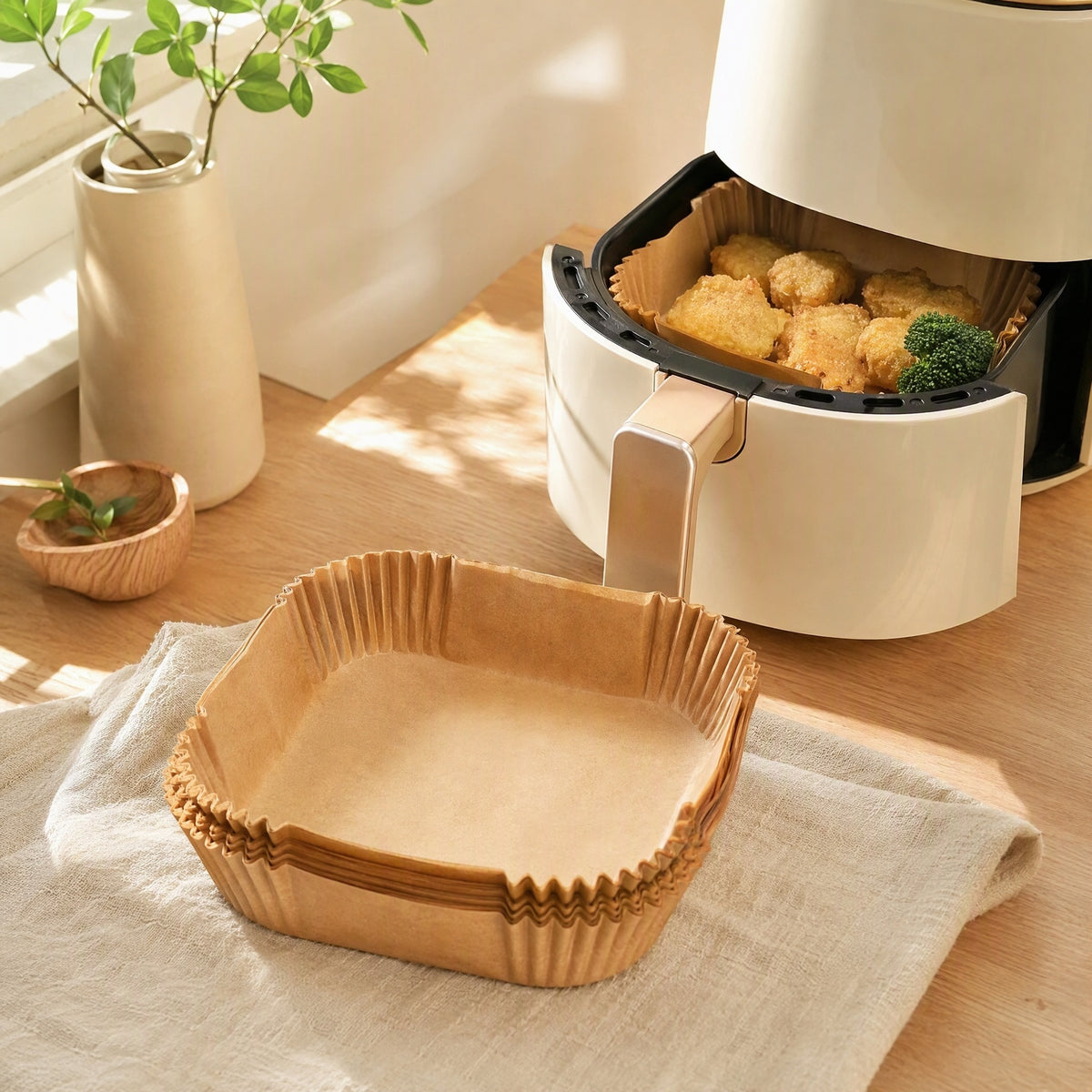 Panpatch™ Square Air Fryer Baking Paper in a calm home setting