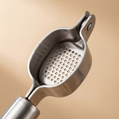 Garlicmash™ Stainless Steel Garlic Press, material and detail close-up