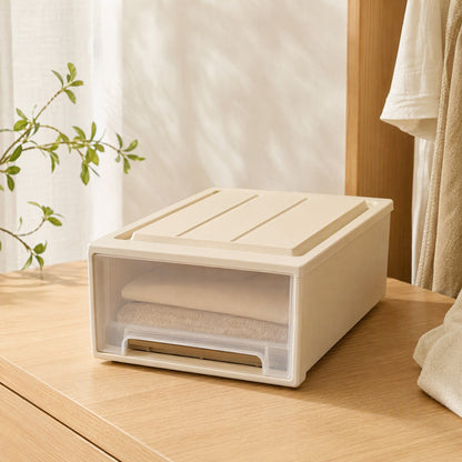 Drawerstack™ Stackable Plastic Drawer Storage Box in a calm home setting