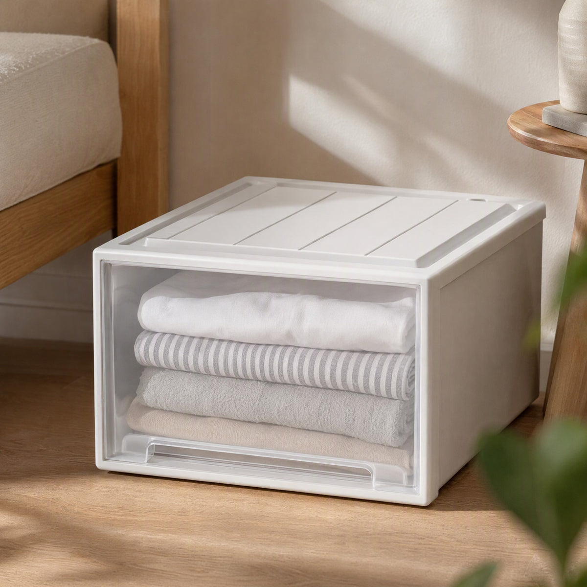 Drawerstack™ Stackable Plastic Drawer Storage Box, styled close view