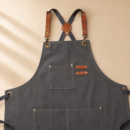 Teasmock™ Polyester Cotton Milk Tea Apron, material and detail close-up
