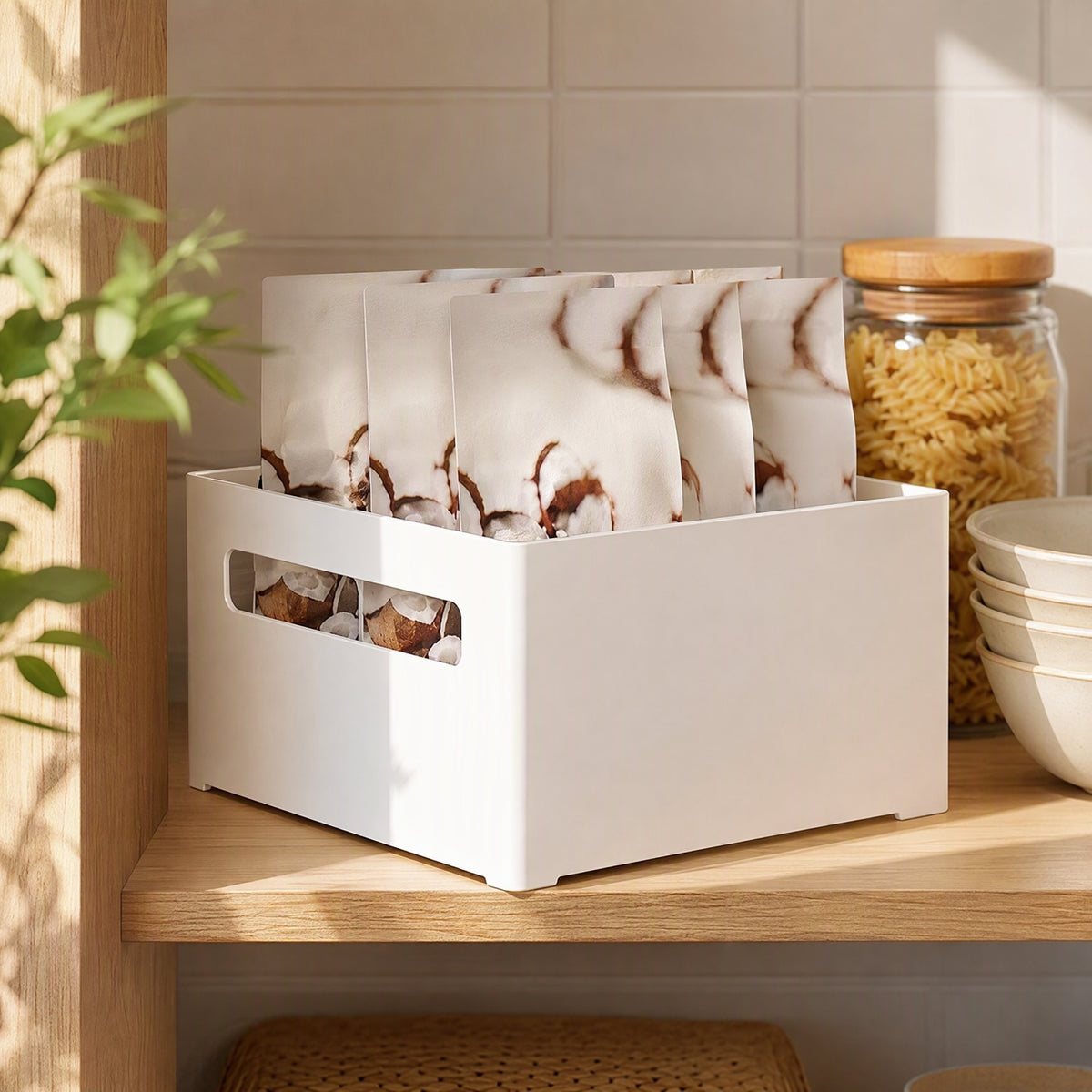 Stackwell™ ABS Plastic Stackable Storage Box in a calm home setting