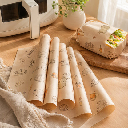 Fryfolio™ Air Fryer Baking Paper Sheets in a calm home setting