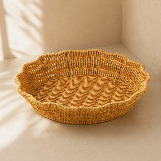 Fruitweave™ Yellow Floral Imitation-Rattan Fruit Basket