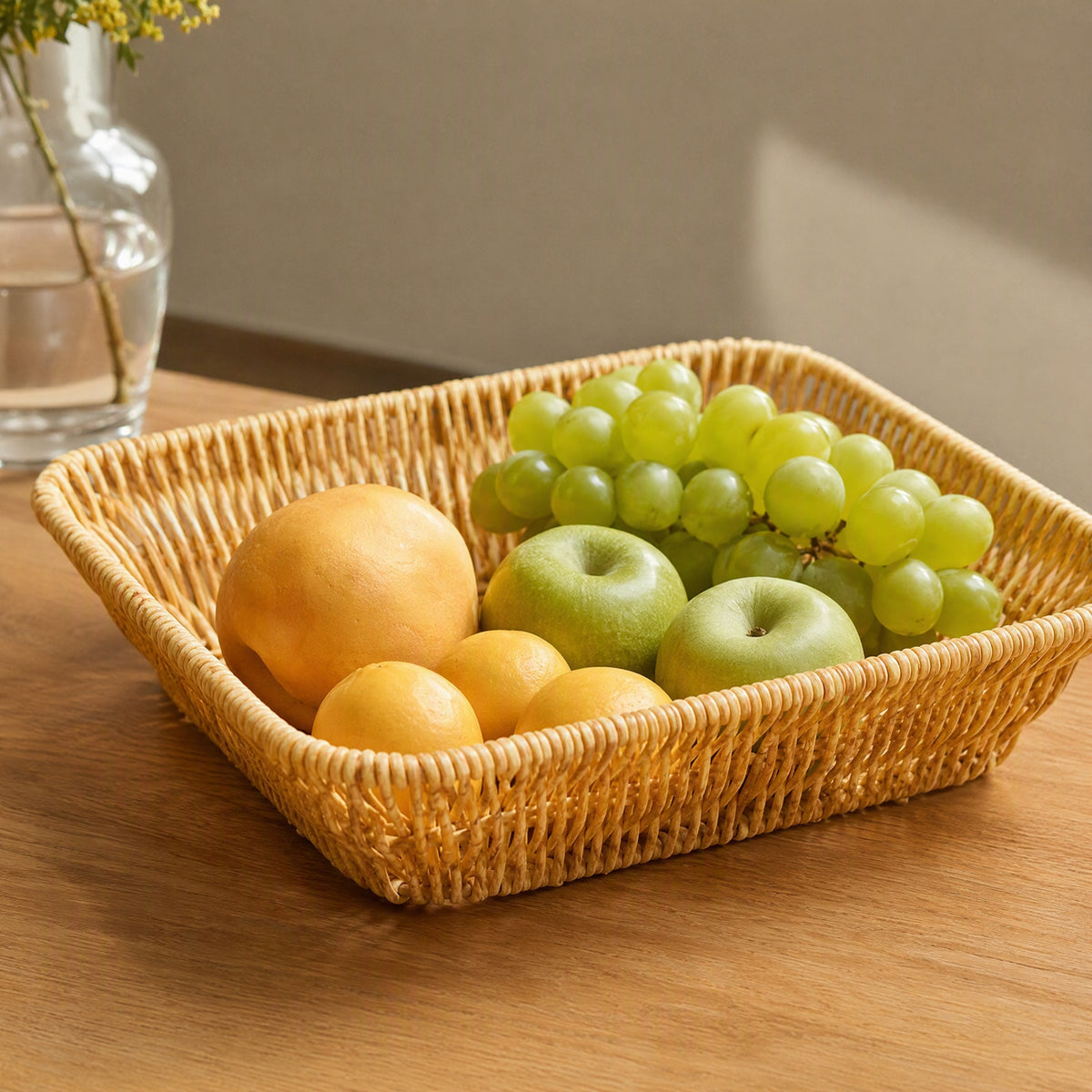 Fruitweave™ Yellow Floral Imitation-Rattan Fruit Basket, styled close view