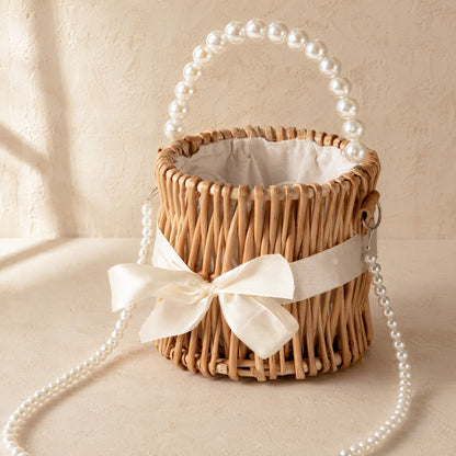 Strawloom™ Straw Woven Flower Basket, material and detail close-up