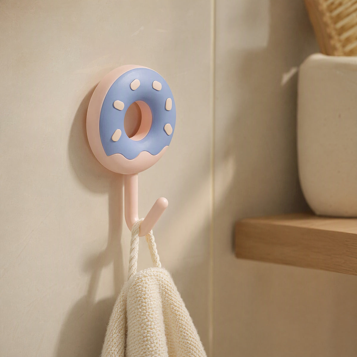 Donutpeg™ Plastic Donut Wall Hook, styled close view
