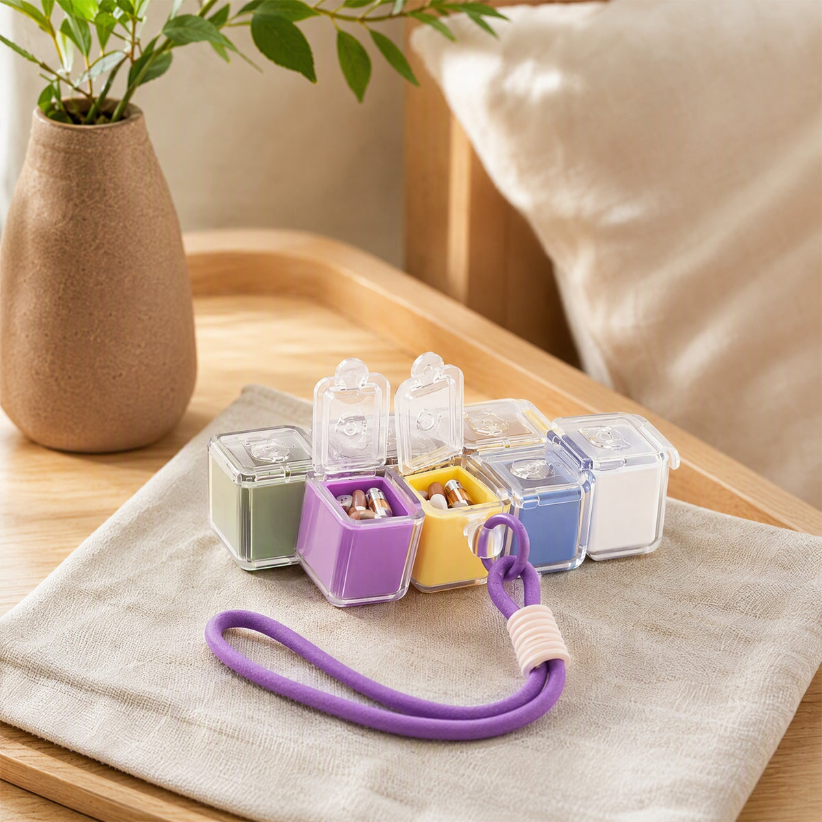 Doseguard™ Covered Divided Pill Box in a calm home setting