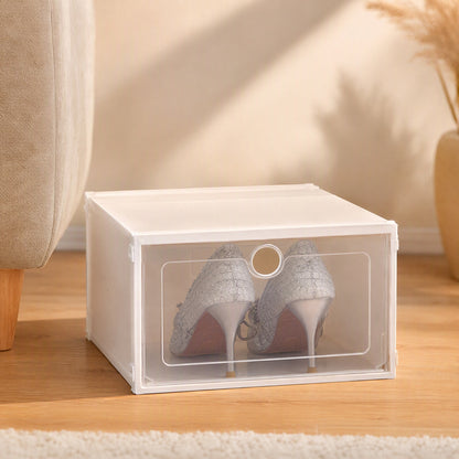 Soleview™ Transparent Plastic Shoe Storage Box, styled close view