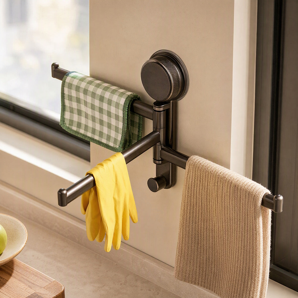 Wallcling™ Suction Cup Wall-Mounted Towel Rack, styled close view
