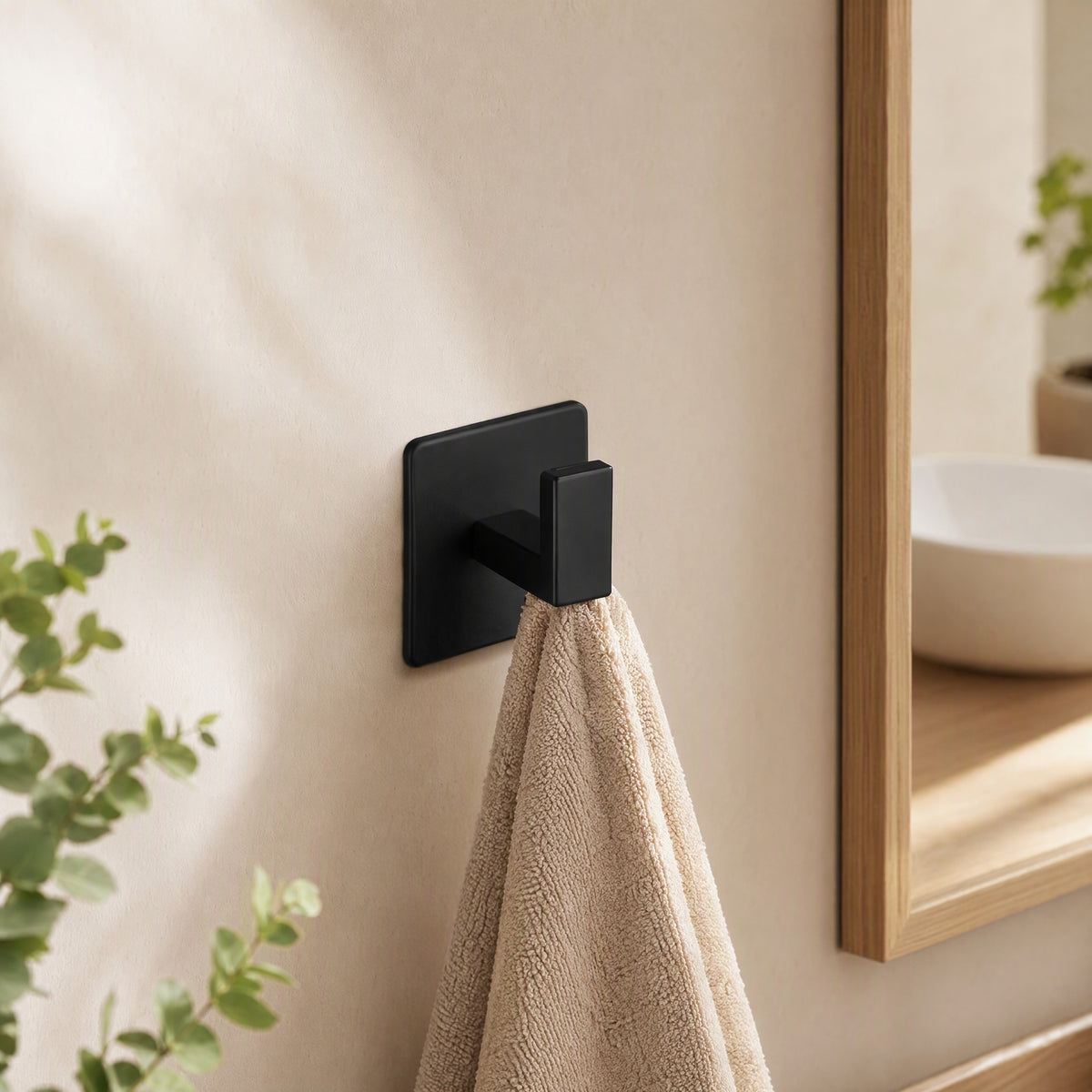 Alumhold™ Space Aluminum Adhesive Hook in a calm home setting