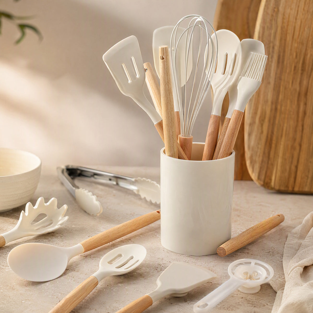 Stirflex™ 14-Piece Silicone Kitchen Tools Set, styled close view