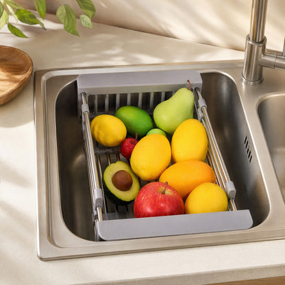 Spansift™ Telescopic Stainless Steel Sink Drain Basket in a calm home setting