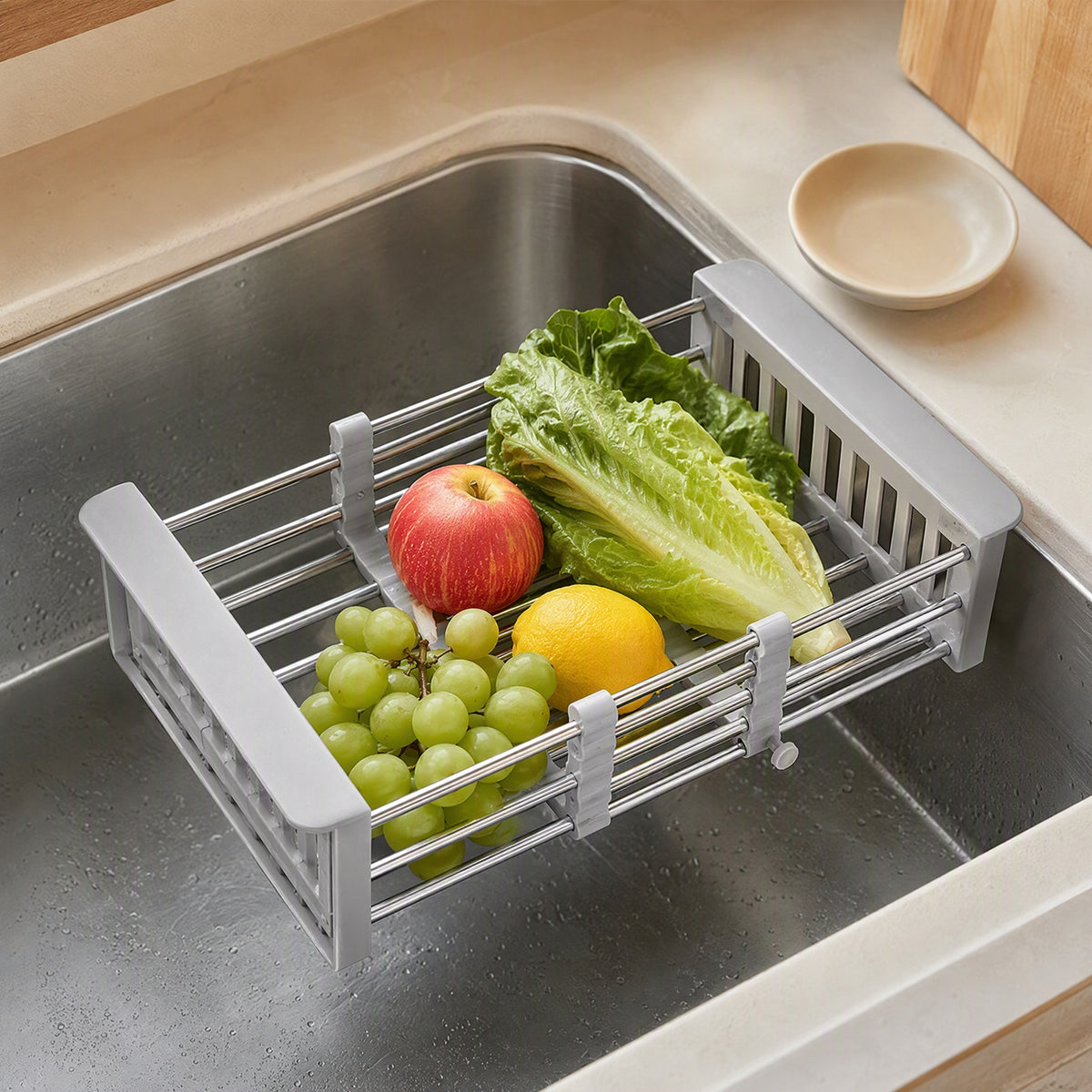 Spansift™ Telescopic Stainless Steel Sink Drain Basket, styled close view