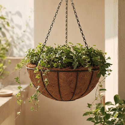 Hangbloom™ Iron Hanging Basket Flower Pot, styled close view