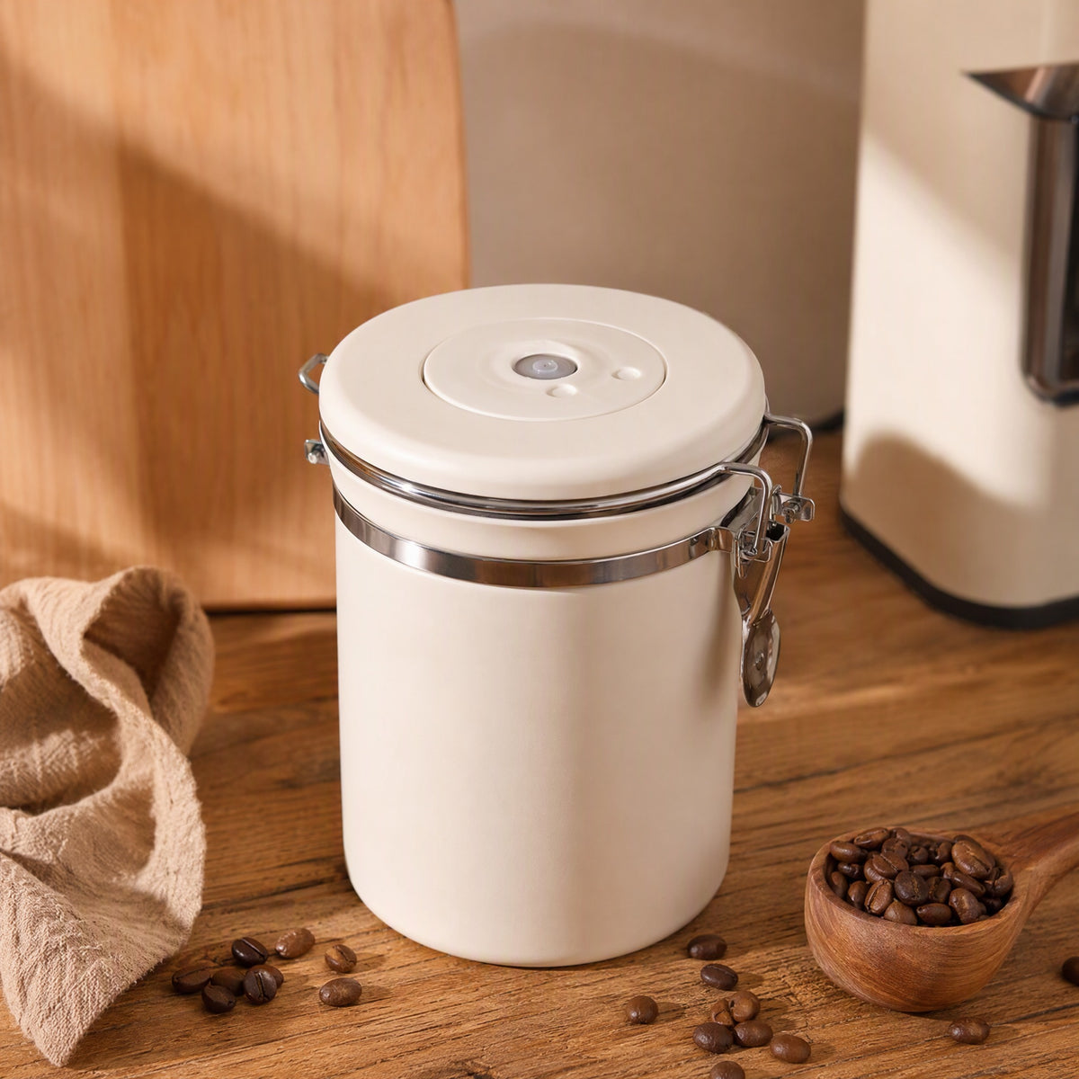 Beanseal™ Stainless Steel Coffee Canister, styled close view