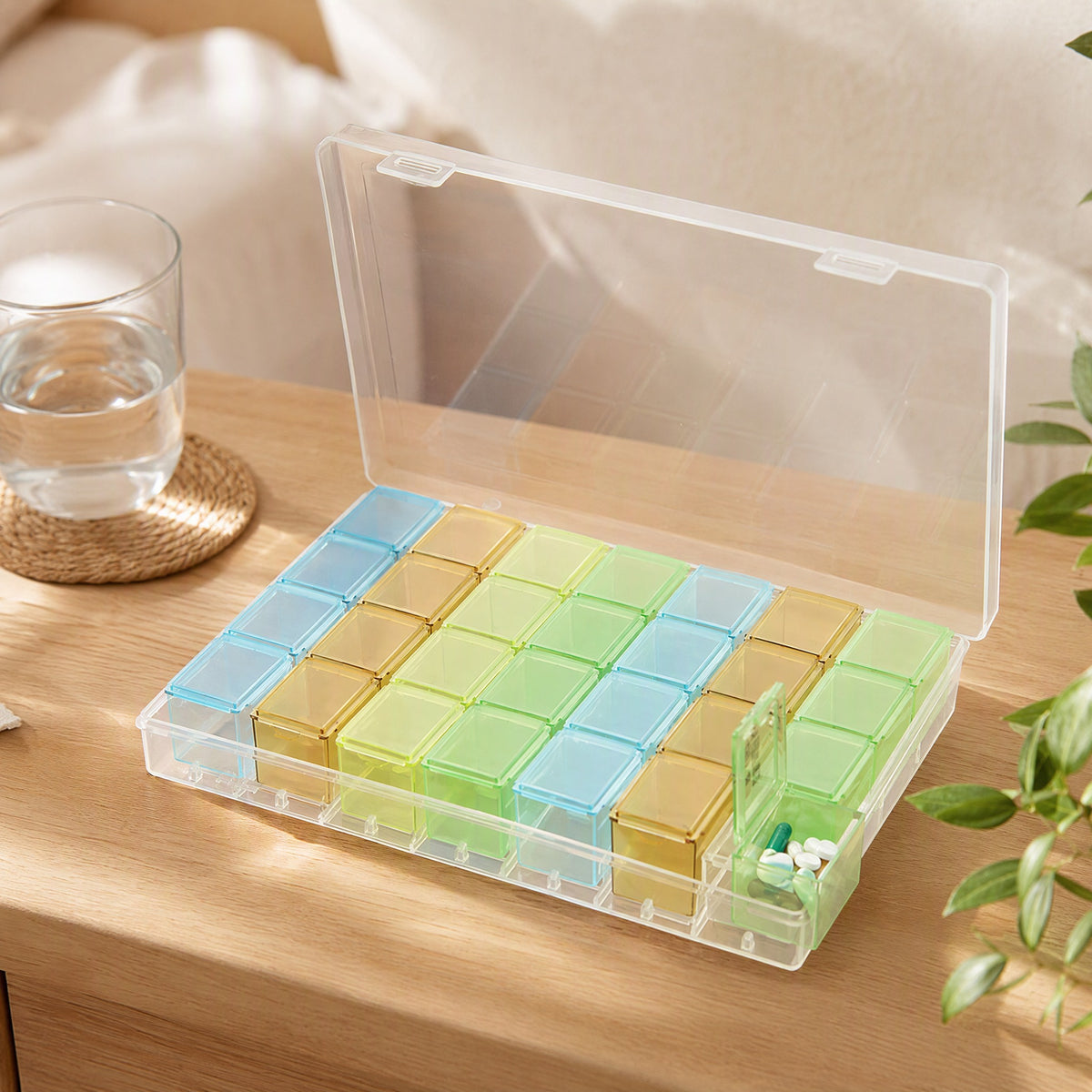 Pillkeep™ Plastic Medicine Storage Box in a calm home setting