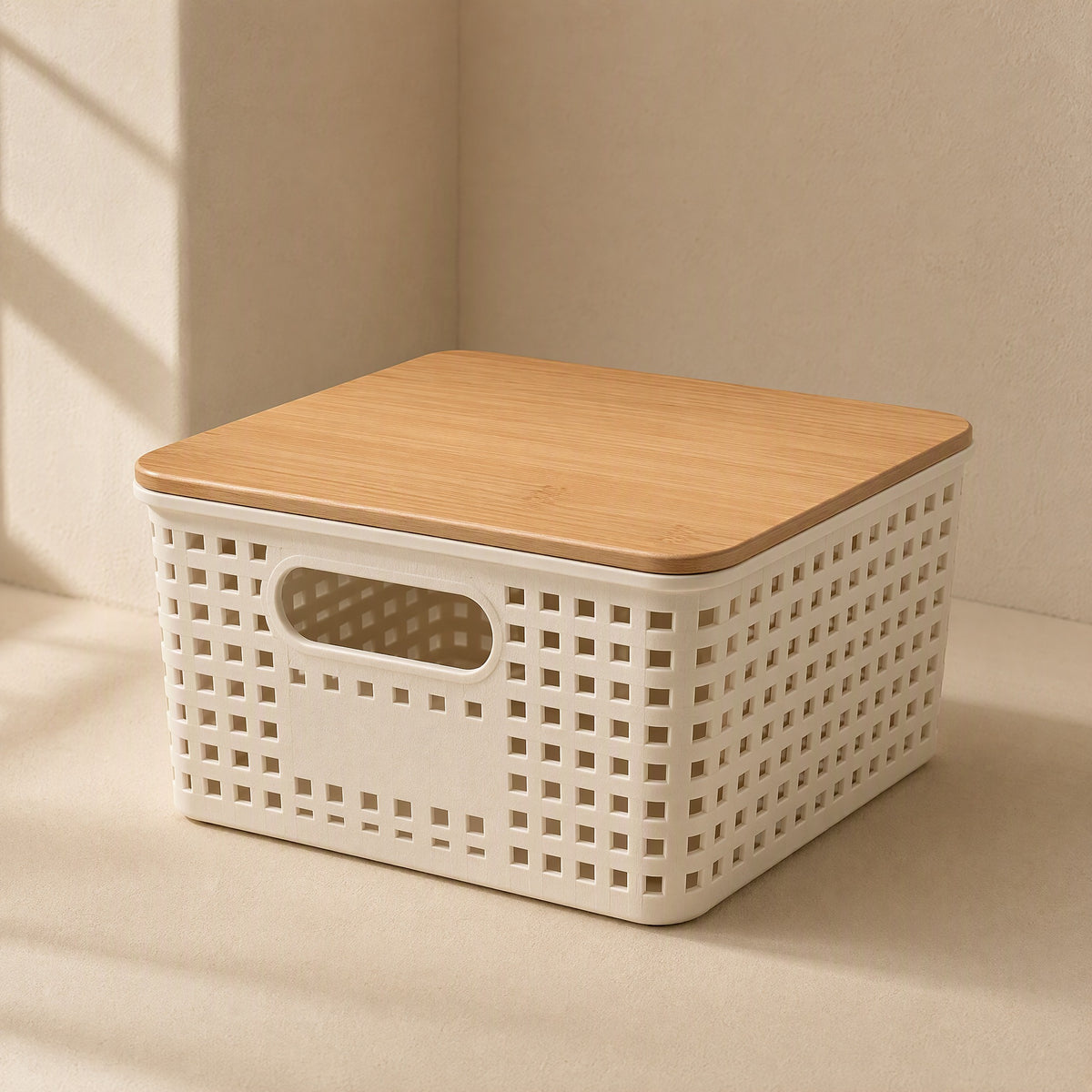 Bamboocap™ Plastic Desktop Storage Box With Bamboo Lid